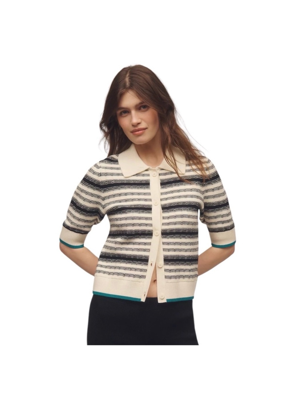 Maeve Anthropologie The Kinsley Collared Crop Cardigan Sweater - large